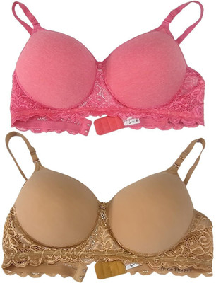 RAHA S.G Women T-Shirt Non Padded Bra(Orange, Beige)