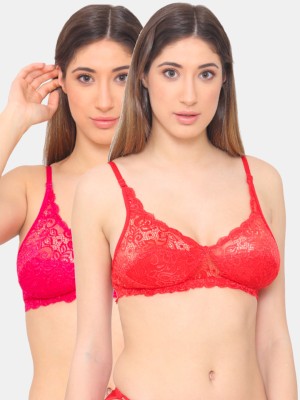N-gal N-Gal Floral Lace Non Padded Bridal Bra_Pack Of 2 Women Everyday Non Padded Bra(Red, Pink)