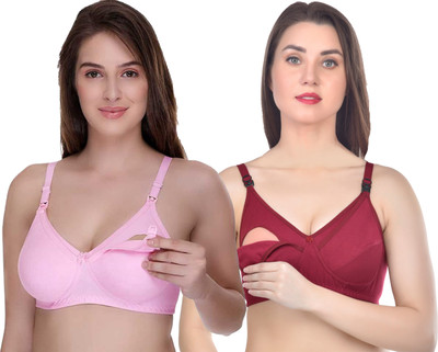Auletics Women Maternity/Nursing Non Padded Bra(Pink, Maroon)