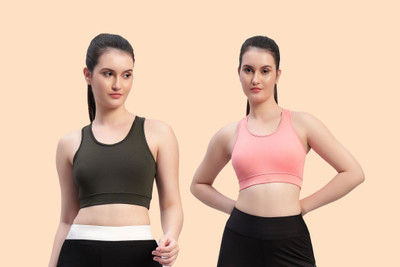 Chicaria Women Racerback Sports Bra Non Padded & Wirefree Women Sports Non Padded Bra(Brown, Pink)