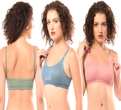 CURVZEX disha Women Sports Non Padded Bra(Pink, Dark Green, Dark Blue)