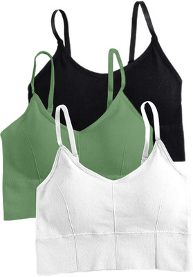 MAHEK CREATIVE 646-BLK-GREEN-WHT-03-28 Women Bralette Lightly Padded Bra(Black)