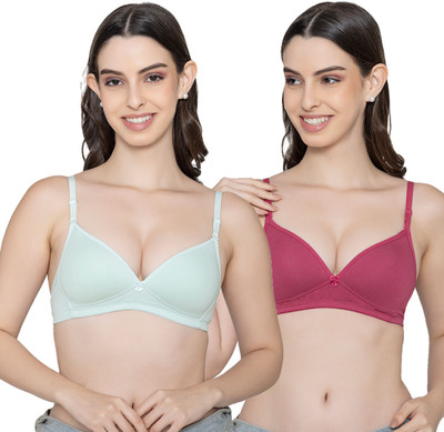 K LINGERIE Orchid Plunge Neck Padded Detachable Straps Bra Women T-Shirt Lightly Padded Bra(Green)