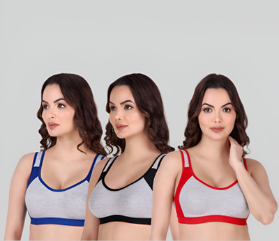 ASHMIRAS Combo of 3 sport bra Women Sports Non Padded Bra(Red, Blue, Black)