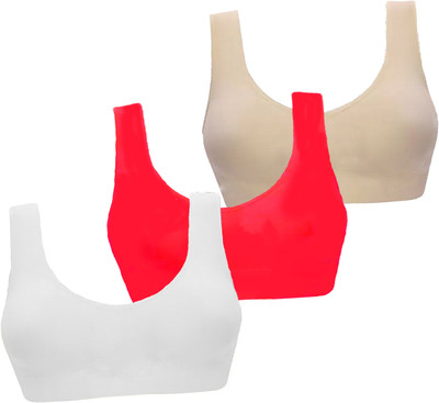 BRAAFEE Pack of 3 Girls Stretchable Cotton sports non padded seamless sports gym bra Girls Sports Non Padded Bra(Multicolor)
