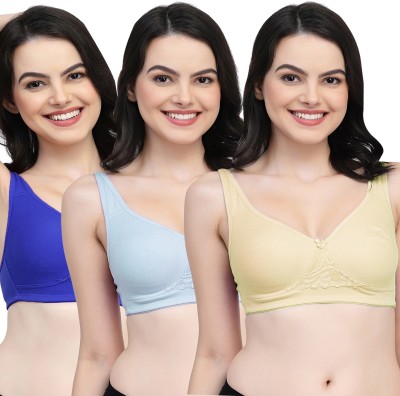 COLLEGE GIRL CG1214 Double Layered Women T-Shirt Non Padded Bra(Beige, Light Blue, Dark Blue)