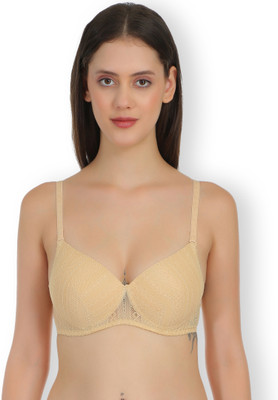 Selfcare Net Nylon Full Coverage Everyday Bra Women Bralette Lightly Padded Bra(Beige)