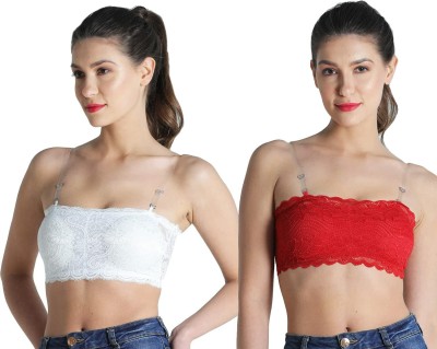 Unique Style Net Tube Bra Women Bandeau/Tube Lightly Padded Bra(Red, White)