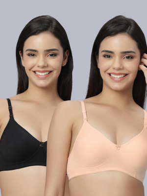 Eden EDEN101BLACKPEACH Women T-Shirt Non Padded Bra(Black, Beige)