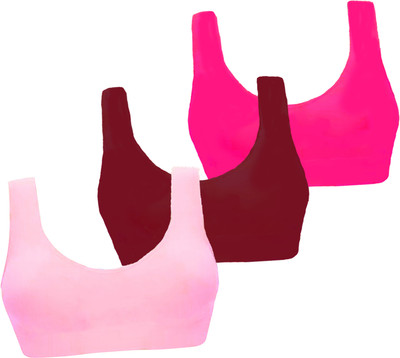 BRAAFEE Pack of 3 Girls Stretchable Cotton sports non padded seamless sports gym bra Girls Sports Non Padded Bra(Multicolor)