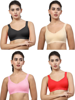 LILY Strops555 Women Sports Non Padded Bra(Beige, Black, Red, Red)