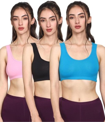 VS Beauti VS Beauti Active Ease Women's Sports Non Padded Bralette Pack of 3 Women Sports Non Padded Bra(Black, Blue, Pink)