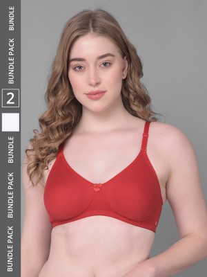 Dollar Missy Pack of 2 Rich Cotton Basic Support T-Shirt Women T-Shirt Non Padded Bra(Red, White)