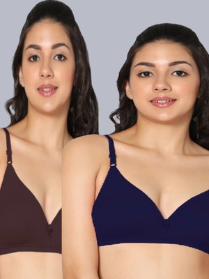 Eden EDEN02COFFEENAVYBLUE Women T-Shirt Non Padded Bra(Brown, Dark Blue)