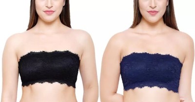 banreet beauty Women Bandeau/Tube Lightly Padded Bra(Black, Dark Blue)