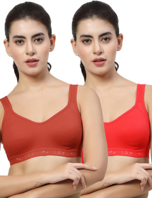 LILY Strops555 Women Sports Non Padded Bra(Red, Red)