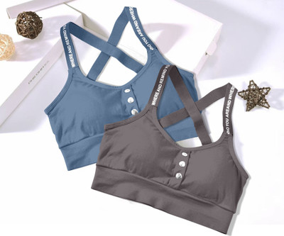 Asgarment cross-blue-dgry-02-p02-free Women Sports Lightly Padded Bra(Blue, Grey)