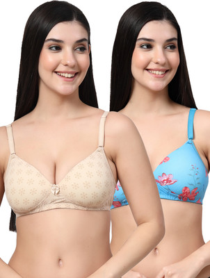 Erican ERPAD Women T-Shirt Lightly Padded Bra(Beige, Blue)