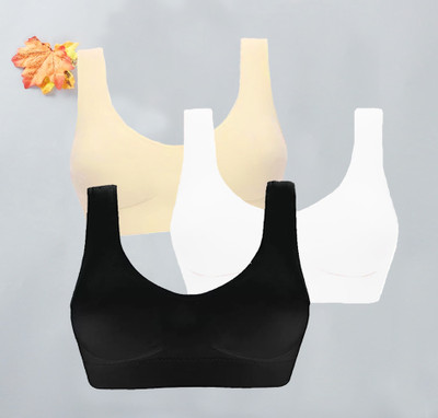 DreamBe Pack of 3 Girls Non Padded full Coverage stretchable sports Bra (Multicolor) Women Sports Non Padded Bra(Multicolor)