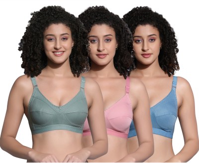 Extoes C-Cup Combo pack of 3 Women T-Shirt Non Padded Bra(Green, Pink, Blue)