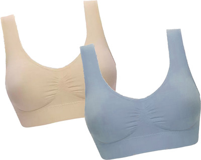 CHARMMODE Combo of 2 fully stretchable cotton everyday Sports bra Women Sports Non Padded Bra(Beige, Grey)