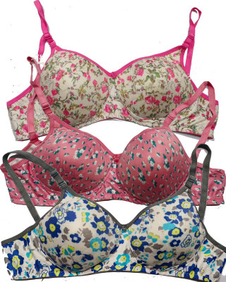 Narsingha Dreams Women's Cotton Blend Lightly Padded Wirefree Printed Bra Combo Women Full Coverage Lightly Padded Bra(Multicolor)