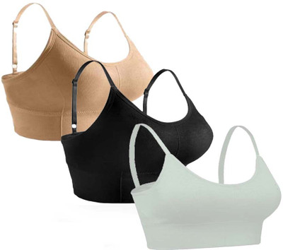 BRAABAA Pack of 3 Women fancy padded sports bra Women Sports Lightly Padded Bra(Beige, Black, Green)