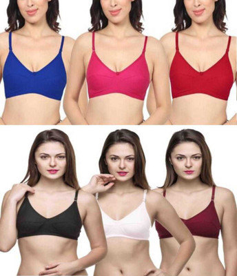 j.MOMANI Bra combo pack| Bra combo set 6 cotton Women Everyday Non Padded Bra(Multicolor)