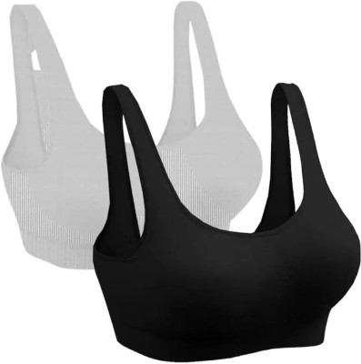 MEEMBOOLI Air Sports Bra Pack of 2 Girls Sports Non Padded Bra(Grey, Black)