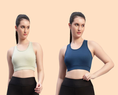 Chicaria Women Racerback Sports Bra Non Padded & Wirefree Women Sports Non Padded Bra(Blue, Beige)