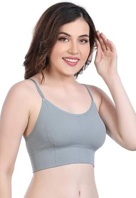 LUNA STREET Women’s Cotton Padded Wire-Free Sports Bra Bralettes for Everyday Wear, Yoga Women Cami Bra Lightly Padded Bra(Grey)