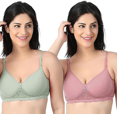 RAHA S.G Lingerie bra for women & girls Women T-Shirt Non Padded Bra(Green, Pink)