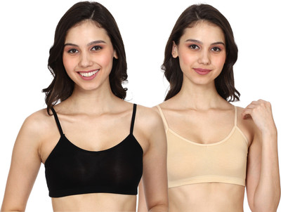 zoxen Women Cami Bra Non Padded Bra(Black, Beige)