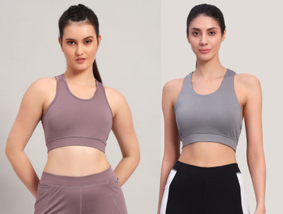 BEING RUNNER Women Sports Non Padded Bra(Purple, Grey)