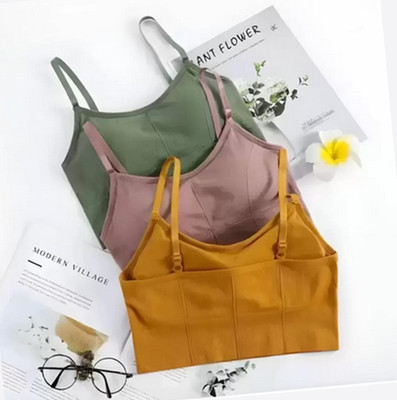DreamBe Pack of 3 Girls Cotton Padded Teenager Full Coverage Sports Yoga Gymwear Bra Women Sports Lightly Padded Bra(Multicolor)