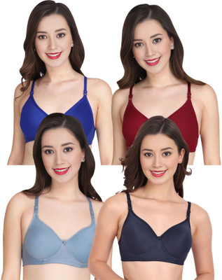 Tulzott Women Everyday Non Padded Bra (Pack Of 4) for T-Shirt Saree Dress Sports Garment Women Everyday Non Padded Bra(Blue)