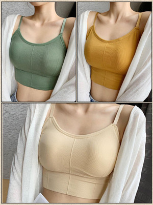 MAHEK CREATIVE Women T-Shirt Lightly Padded Bra(Green, Yellow, Beige)
