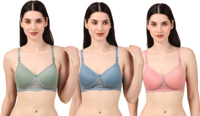 Esaki Women Pack of 3 Padded Bra Set - Blue, Pink, Green Women Everyday Lightly Padded Bra(Pink, Blue, Green)