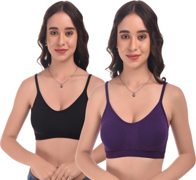 ELINA Women Sports Non Padded Bra(Black, Purple)