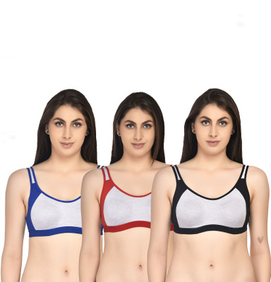 ASHMIRAS Pack of 3 Women Sports Non Padded Bra(Red, Blue, Black)