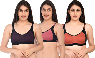 ASHMIRAS Pack of 3 Women Sports Non Padded Bra(Orange, Pink, Purple)