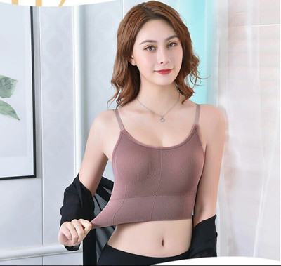 BEYONDIMAGINE [Premium Quality] Full Coverage Women Cami Bra Women Cami Bra Lightly Padded Bra(Brown)