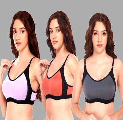 CURVZEX ANAYA Women Sports Non Padded Bra(Purple, Orange, Grey)