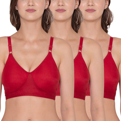 SOUMINIE Souminie Cotton Rich Seamless Non Padded Full Coverage T-Shirt Bra Women T-Shirt Non Padded Bra(Red)