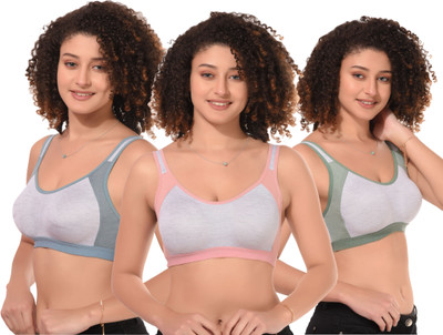 CURVZEX Women Sports Non Padded Bra(Pink, Light Green, Light Blue)