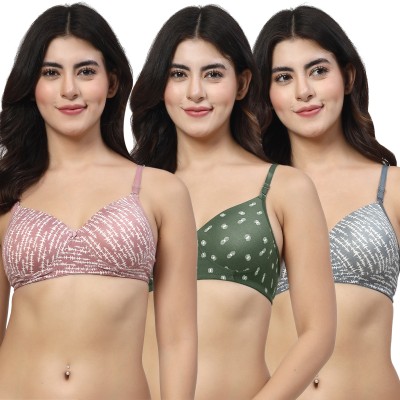 Docare NovaPrint Women T-Shirt Lightly Padded Bra(Brown, Green, Grey)