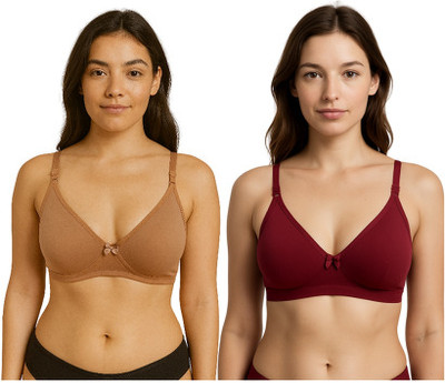 HARMONY INTIMATES Women Lightly Padded Bra, Slip-on Comfortable Sports Bra Women Everyday Non Padded Bra(Beige, Maroon)