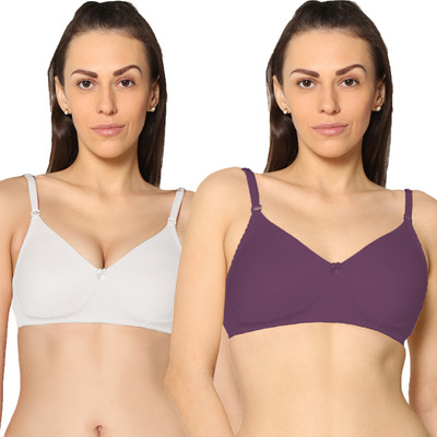 Eden Women T-Shirt Non Padded Bra(White, Purple)