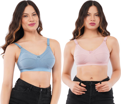 Menika Women Full Coverage Non Padded Bra(Pink, Light Blue)