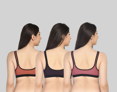 ASHMIRAS Pack of 3 Women Sports Non Padded Bra(Orange, Pink, Purple)